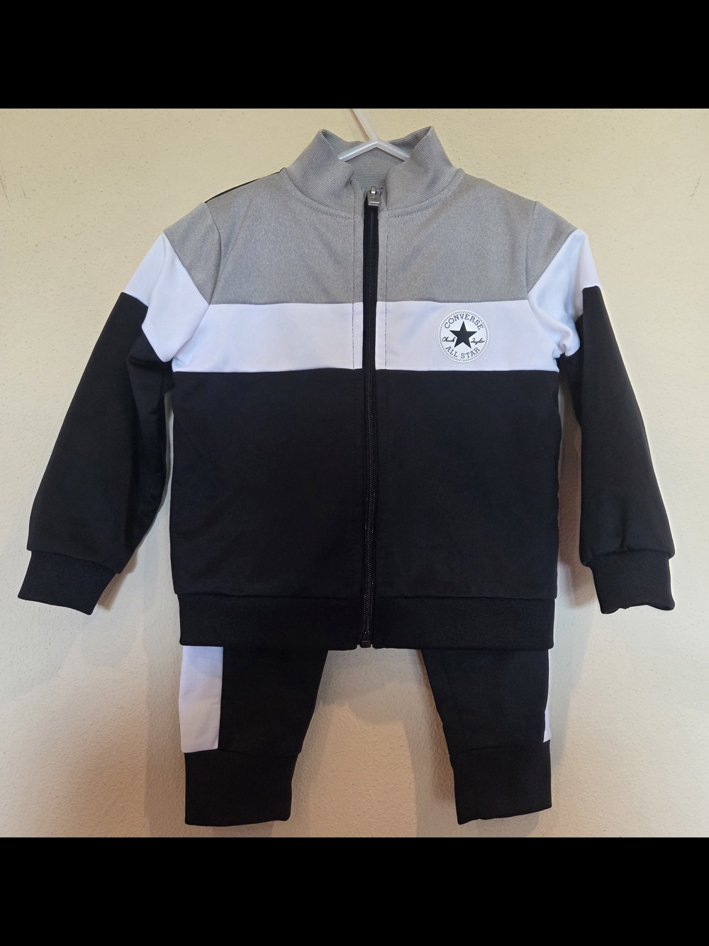 Converse Kids Colorblock Zip Jacket & Pants Set - Black, White, Gray